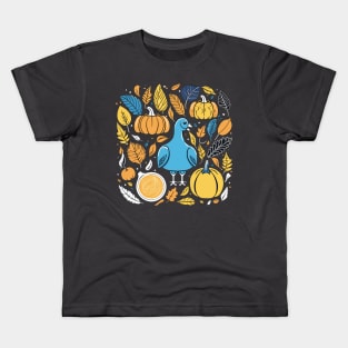 Thanksgiving fall leaves, pumpkins and turkey design Kids T-Shirt